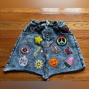 Lola + The Boys Denim Skirt with Colorful Patches